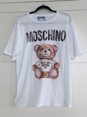 Moschino White Tee with Black Teddy Label